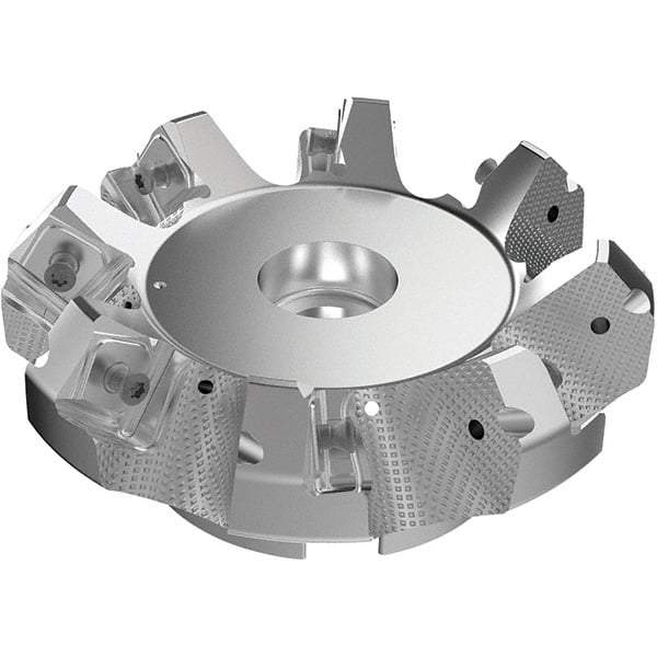 Seco - 6.3" Cut Diam, 2" Arbor Hole, 9mm Max Depth of Cut, 48° Indexable Chamfer & Angle Face Mill - 11 Inserts, Right Hand Cut, 11 Flutes, Through Coolant, Series R220.54 - Industrial Tool & Supply