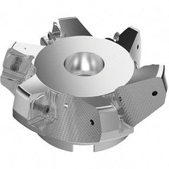 Seco - 4.92" Cut Diam, 1-1/2" Arbor Hole, 11mm Max Depth of Cut, 71° Indexable Chamfer & Angle Face Mill - 6 Inserts, Right Hand Cut, 6 Flutes, Through Coolant, Series R220.56 - Industrial Tool & Supply