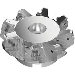 Seco - 4.92" Cut Diam, 1-1/2" Arbor Hole, 11mm Max Depth of Cut, 71° Indexable Chamfer & Angle Face Mill - 8 Inserts, Right Hand Cut, 8 Flutes, Through Coolant, Series R220.56 - Industrial Tool & Supply