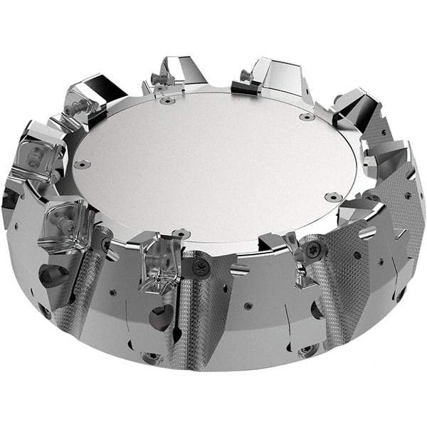 Seco - 200mm Cut Diam, 60mm Arbor Hole, 11mm Max Depth of Cut, 71° Indexable Chamfer & Angle Face Mill - 9 Inserts, 80 Insert, Right Hand Cut, 9 Flutes, Through Coolant, Series R220.56 - Industrial Tool & Supply