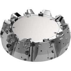 Seco - 200mm Cut Diam, 60mm Arbor Hole, 11mm Max Depth of Cut, 71° Indexable Chamfer & Angle Face Mill - 9 Inserts, 80 Insert, Right Hand Cut, 9 Flutes, Through Coolant, Series R220.56 - Industrial Tool & Supply