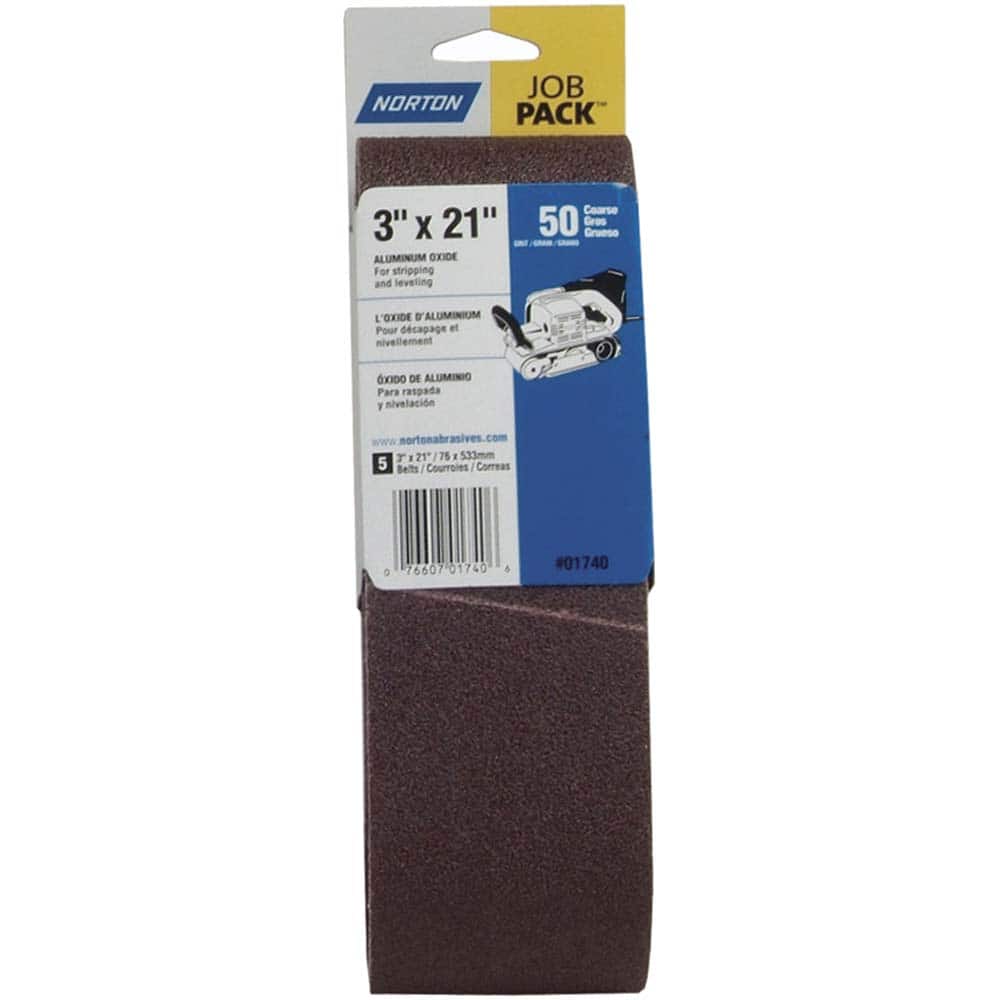 Norton - 3" Wide x 21" OAL, 50 Grit, Aluminum Oxide Abrasive Belt - Industrial Tool & Supply