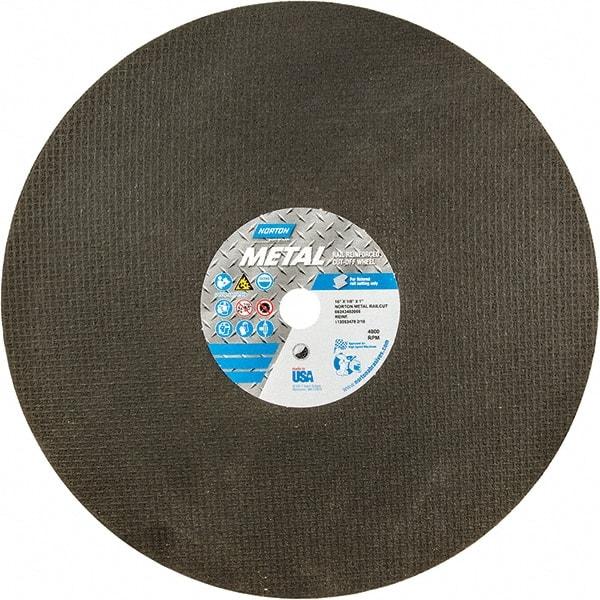 Norton - 16" 24 Grit Aluminum Oxide Cutoff Wheel - 1/8" Thick, 1" Arbor, 4,800 Max RPM, Use with Gas Powered Saws - Industrial Tool & Supply