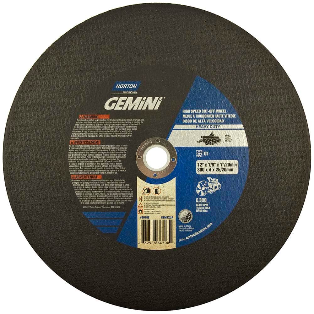 Norton - 12 x 1/8, 1" Hole 24 Grit Aluminum Oxide Cutoff Wheel - Industrial Tool & Supply