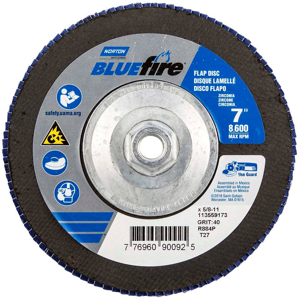 Norton - 7" 40 Grit 5/8-11 Center Hole Type 27 Zirconia Alumina Flap Disc - Industrial Tool & Supply