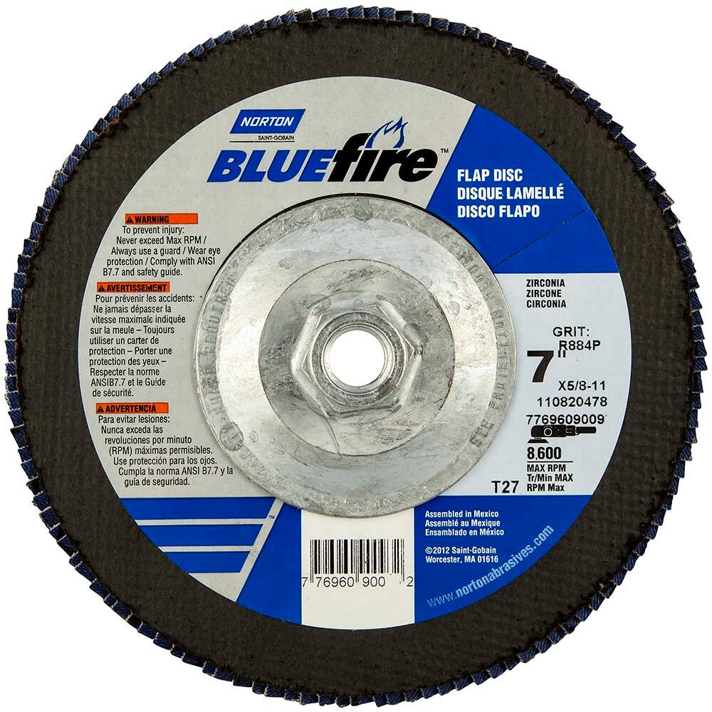 Norton - 7" 80 Grit 5/8-11 Center Hole Type 27 Zirconia Alumina Flap Disc - Industrial Tool & Supply