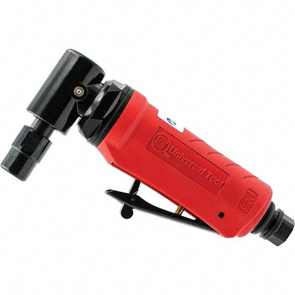 Universal Tool - 1/4" Collet, Angle Handle, Air Angle Die Grinder - Rear Exhaust, 4 CFM, 0.5 hp, 90 psi, 1/4" Inlet - Industrial Tool & Supply