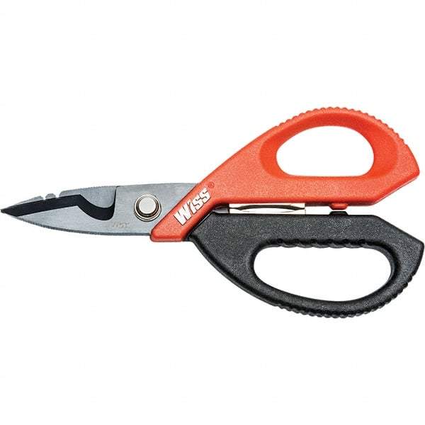 Wiss - 3" LOC, 9-1/2" OAL Titanium-Coated Stainless Steel Ergonomic Shears - Ambidextrous, Serrated, Plastic Straight Handle, For Electrical Use - Industrial Tool & Supply