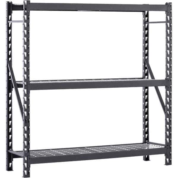 Edsal - 3 Shelf Starter Unit Wire Deck Open Steel Shelving - 4,500 Lb Capacity, 77" Wide x 72" High x 24" Deep, Black - Industrial Tool & Supply
