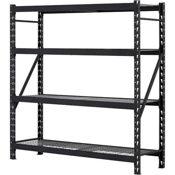 Edsal - 4 Shelf Starter Unit Wire Deck Open Steel Shelving - 6,000 Lb Capacity, 77" Wide x 78" High x 24" Deep, Black - Industrial Tool & Supply