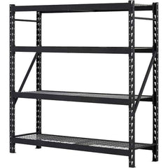 Edsal - 4 Shelf Starter Unit Wire Deck Open Steel Shelving - 6,000 Lb Capacity, 77" Wide x 78" High x 24" Deep, Black - Industrial Tool & Supply