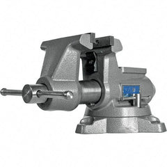 Wilton - 5-1/2" Jaw Width, 5" Opening Capacity, 3-5/8" Throat Depth, Iron Swivel Bench Vise - Double Lockdown Base Attachment, Anvil, 17-45/64" Long x 10-39/64" Wide x 8-13/32" High - Industrial Tool & Supply