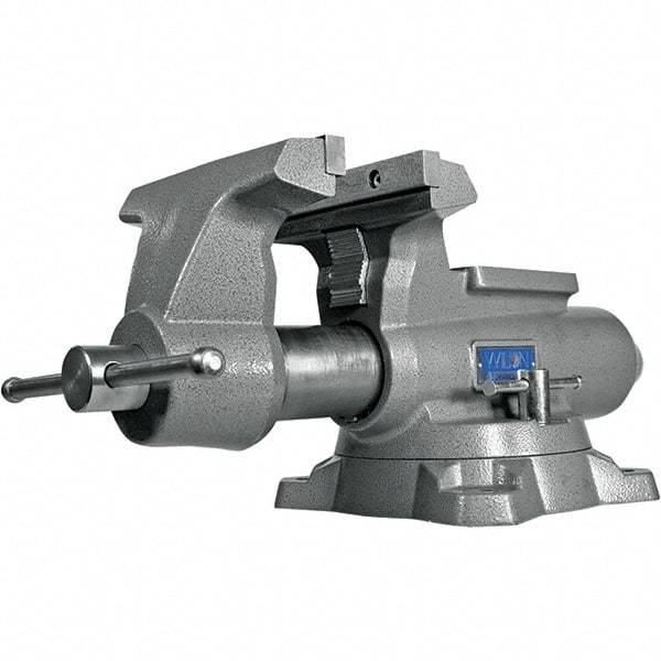 Wilton - 8-1/2" Jaw Width, 8-1/2" Opening Capacity, 4-1/2" Throat Depth, Iron Swivel Bench Vise - Double Lockdown Base Attachment, Anvil, 23-39/64" Long x 12-39/64" Wide x 10-19/64" High - Industrial Tool & Supply