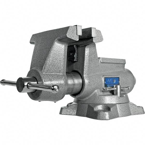 Wilton - 6-1/2" Jaw Width, 6-1/2" Opening Capacity, 4-3/8" Throat Depth, Iron Swivel Bench Vise - Double Lockdown Base Attachment, Anvil, 19-19/64" Long x 11" Wide x 9-13/32" High - Industrial Tool & Supply
