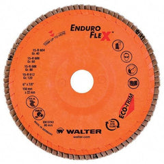 WALTER Surface Technologies - 120 Grit, 6" Disc Diam, 7/8" Center Hole, Type 27 Zirconia Alumina Flap Disc - 10,200 Max RPM, Poly Cotton Backing, Threaded Hole Attaching System, Coated - Industrial Tool & Supply