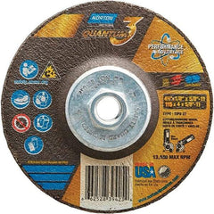 Norton - 24 Grit, 4-1/2" Wheel Diam, 1/8" Wheel Thickness, 5/8" Arbor Hole, Type 27 Depressed Center Wheel - Coarse Grade, Ceramic, Resinoid Bond, 13,580 Max RPM - Industrial Tool & Supply