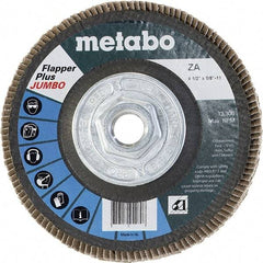 Metabo - 40 Grit, 4-1/2" Disc Diam, 5/8-11 Center Hole, Type 29 Zirconia Alumina Flap Disc - 13,300 Max RPM, Fiberglass Backing, Arbor Attaching System, Coated - Industrial Tool & Supply