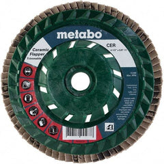 Metabo - 80 Grit, 4-1/2" Disc Diam, 5/8-11 Center Hole, Type 29 Ceramic Flap Disc - 13,300 Max RPM, Plastic Backing, Arbor Attaching System, Coated - Industrial Tool & Supply
