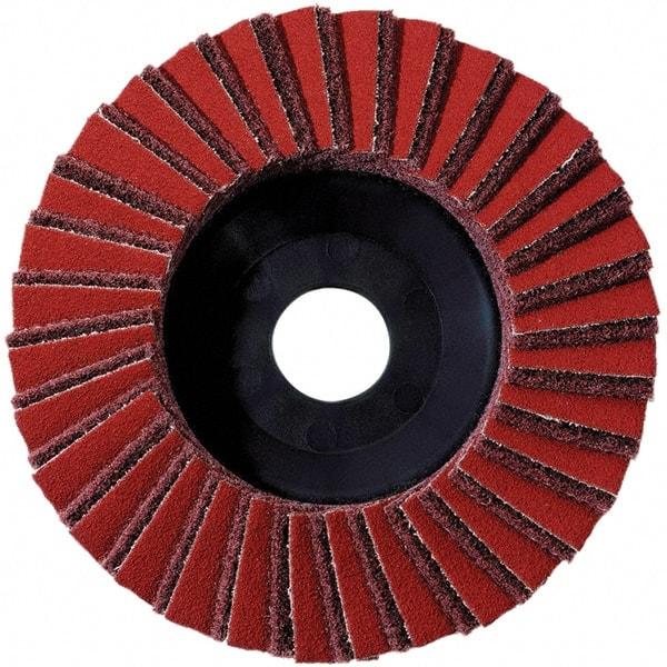 Metabo - 40 Grit, 5" Disc Diam, 7/8" Center Hole, Type 29 Aluminum Oxide Flap Disc - 12,225 Max RPM, Fiberglass Backing, Arbor Attaching System, Coated & Non-Woven Combo - Industrial Tool & Supply