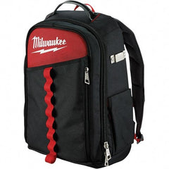 Milwaukee Tool - 22 Pocket Black & Red Ballistic Nylon Backpack Tool Bag - 11" Wide x 7-7/8" Deep x 19-5/8" High - Industrial Tool & Supply