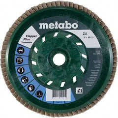 Metabo - 80 Grit, 5" Disc Diam, 5/8-11 Center Hole, Type 29 Zirconia Alumina Flap Disc - 12,200 Max RPM, Plastic Backing, Arbor Attaching System, Coated - Industrial Tool & Supply