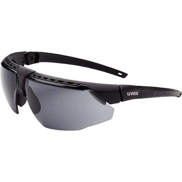 Uvex - Gray Lenses, Framed Safety Glasses - Anti-Fog, Black Frame, Adjustable Temples, Size Universal, Wrap Around - Industrial Tool & Supply