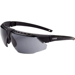 Uvex - Gray Lenses, Framed Safety Glasses - Anti-Fog, Black Frame, Adjustable Temples, Size Universal, Wrap Around - Industrial Tool & Supply