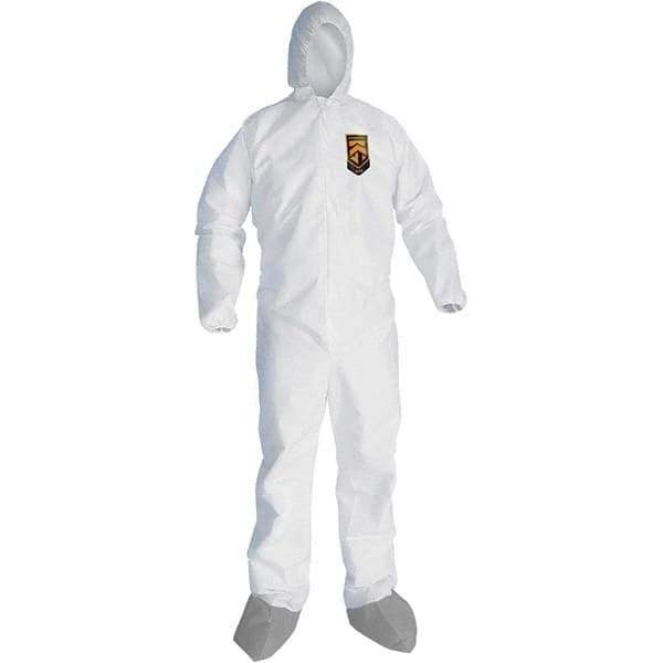 KleenGuard - Size XL Microporous Film Laminate General Purpose Coveralls - White, Zipper Closure, Elastic Cuffs, with Boots, Serged Seams - Industrial Tool & Supply