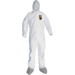 KleenGuard - Size L Microporous Film Laminate General Purpose Coveralls - White, Zipper Closure, Elastic Cuffs, with Boots, Serged Seams - Industrial Tool & Supply
