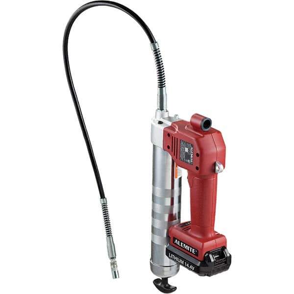 Alemite - 10,000 Max psi, Flexible Battery-Operated Grease Gun - 16 oz Capacity, 1/8 Thread Outlet, 3-Way, Bulk, Cartridge & Filler Pump, Includes (1) Lithium Ion Battery, Battery Charger, Grease Gun & 36" Whip Hose - Industrial Tool & Supply