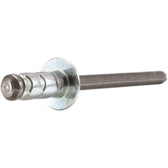 STANLEY Engineered Fastening - Size 4 Large Flange Head Aluminum Open End Blind Rivet - Steel Mandrel, 0.157" to 0.312" Grip, 1/8" Head Diam, 0.129" to 0.142" Hole Diam, 0.078" Body Diam - Industrial Tool & Supply