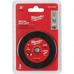 Milwaukee Tool - 3" 60 Grit Aluminum Oxide Cutoff Wheel - 3/64" Thick, 3/8" Arbor, 20,000 Max RPM, Use with Die & Angle Grinders & Circular Saws - Industrial Tool & Supply