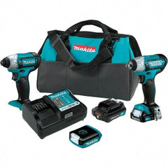 Makita - 12 Volt Cordless Tool Combination Kit - Includes Impact Driver, 3/8" Compact Impact Wrench & Flashlight, Lithium-Ion Battery Included - Industrial Tool & Supply