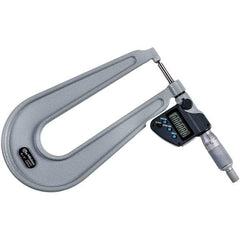 Mitutoyo - 0 to 1" Range, 0.00005" Resolution, Deep Throat IP65 Electronic Outside Micrometer - 0.0002" Accuracy, Ratchet Stop Thimble, Carbide-Tipped Face, SR44 Battery - Industrial Tool & Supply
