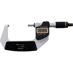 Mitutoyo - 2 to 3" Range, 0.00005" Resolution, Quantumike Throat IP65 Electronic Outside Micrometer - 0.0001" Accuracy, Ratchet Stop Thimble, Carbide-Tipped Face, SR44 Battery - Industrial Tool & Supply