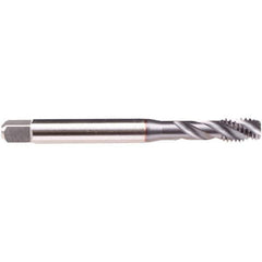 Emuge - #12-28 UNF 3 Flute 2B/3B Modified Bottoming Spiral Flute Tap - High Speed Steel, TiCN Finish, 3.15" OAL, Right Hand Flute, Right Hand Thread, Series BU539300 - Exact Industrial Supply