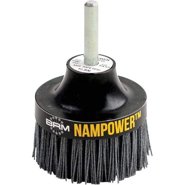 Brush Research Mfg. - 2" 180 Grit Silicon Carbide Straight Disc Brush - Medium Grade, Drive Arbor Connector, 1" Trim Length, 1/4" Shank Diam, 1/4" Arbor Hole - Industrial Tool & Supply