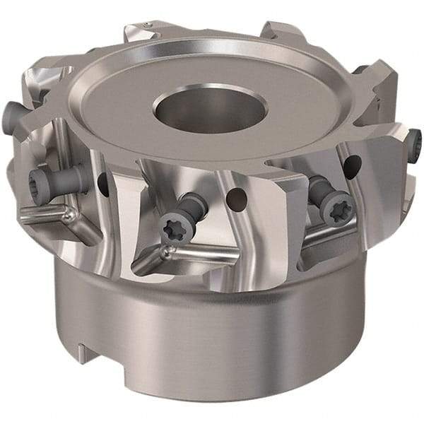 Seco - 8 Inserts, 2-1/2" Cut Diam, 19.05mm Arbor Diam, 12mm Max Depth of Cut, Indexable Square-Shoulder Face Mill - 90° Lead Angle, 40mm High, LOEX12 Insert Compatibility, Through Coolant, Series 220.94-12 - Industrial Tool & Supply