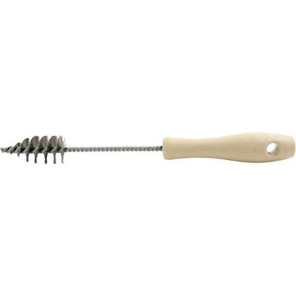 Brush Research Mfg. - 1" Diam Helical Stainless Steel Tube Brush - Single Spiral, 0.006" Filament Diam, 2-3/16" Brush Length, 10-1/2" OAL, 0.22" Diam Plastic Handle Shank - Industrial Tool & Supply