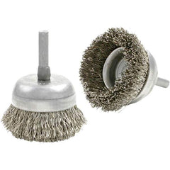 Brush Research Mfg. - 1-3/4" Diam, 1/4" Shank Diam, Carbon Steel Fill Cup Brush - 0.0118 Wire Diam, 1/2" Trim Length, 10,000 Max RPM - Industrial Tool & Supply