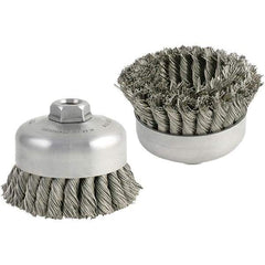 Brush Research Mfg. - 5" Diam, 5/8-11 Threaded Arbor, Carbon Steel Fill Cup Brush - 0.014 Wire Diam, 1-1/4" Trim Length, 9,000 Max RPM - Industrial Tool & Supply
