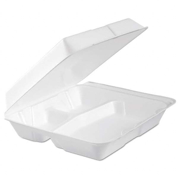DART - Foam Hinged Lid Container, 3-Comp, 9.3 x 9 1/2 x 3, White, 100/Bag, 2 Bag/Carton - Industrial Tool & Supply