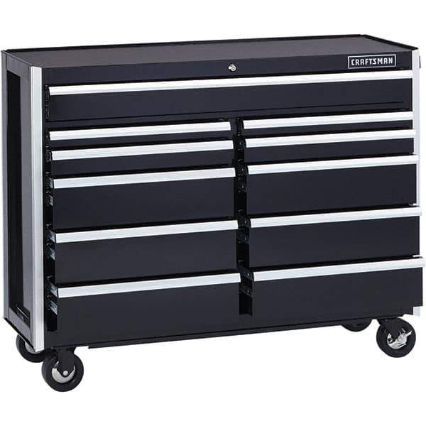 Craftsman - 11 Drawer 1,200 Lb Capacity Steel Tool Roller Cabinet - 52" Wide x 40-3/4" High x 18" Deep, Roller Bearing Drawer Slides, Black - Industrial Tool & Supply
