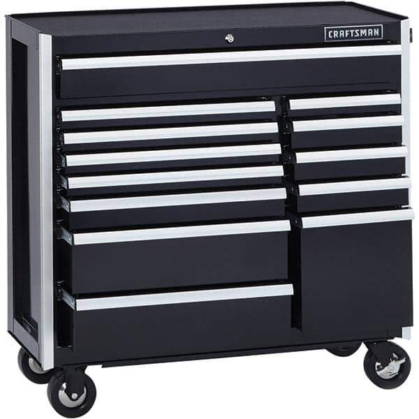 Craftsman - 13 Drawer 1,200 Lb Capacity Steel Tool Roller Cabinet - 41" Wide x 40-3/4" High x 18" Deep, Roller Bearing Drawer Slides, Black - Industrial Tool & Supply