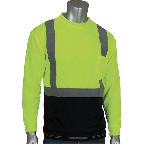 PIP - Size XL Black & Hi-Vis Yellow High Visibility Long Sleeve T-Shirt - Industrial Tool & Supply