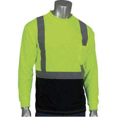 PIP - Size XL Black & Hi-Vis Yellow High Visibility Long Sleeve T-Shirt - Industrial Tool & Supply