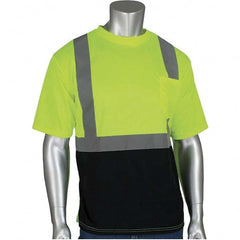 PIP - Size L Black & Hi-Vis Yellow High Visibility Short Sleeve T-Shirt - Industrial Tool & Supply