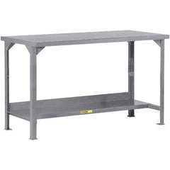 Little Giant - 60 Wide x 30" Deep x 36" High, 12 Gauge Steel Workbench - 12 Gauge Steel Top, Fixed Legs, Gray - Industrial Tool & Supply