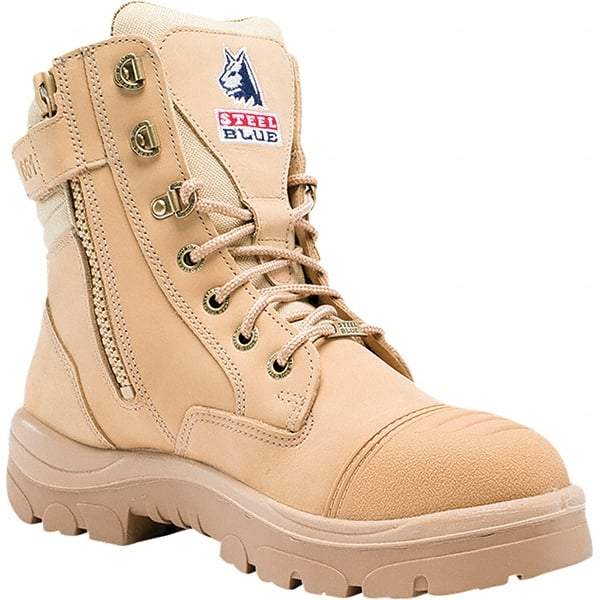 Steel Blue - Men's Size 10 Wide Width Steel Work Boot - Sand, Leather Upper, TPU Outsole, 6" High, Lace-Up, Side Zip - Industrial Tool & Supply