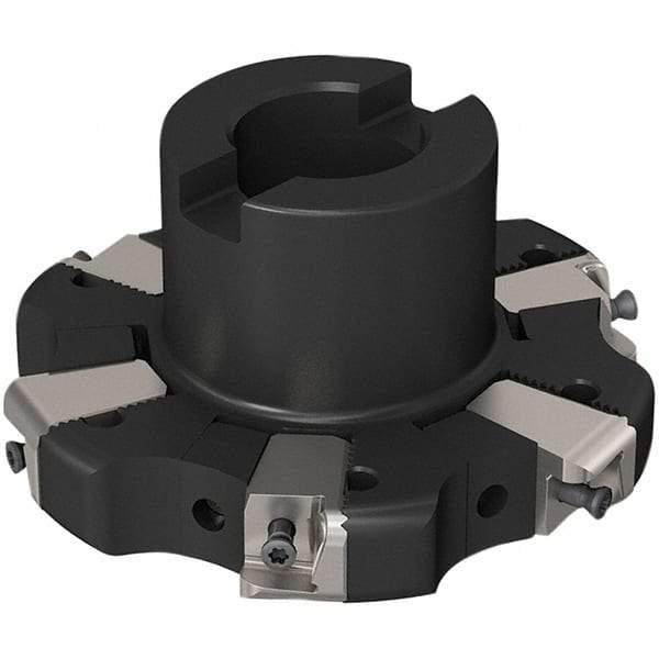 Seco - Shell Mount Connection, 0.669" Cutting Width, 24.82mm Depth of Cut, 100mm Cutter Diam, 27mm Hole Diam, 3 Tooth Indexable Slotting Cutter - R335.25 Toolholder, XNHQ 1407 Insert, Right Hand Cutting Direction - Industrial Tool & Supply